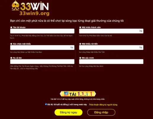 Đăng Ký Tài Khoản Tại 33WIN9